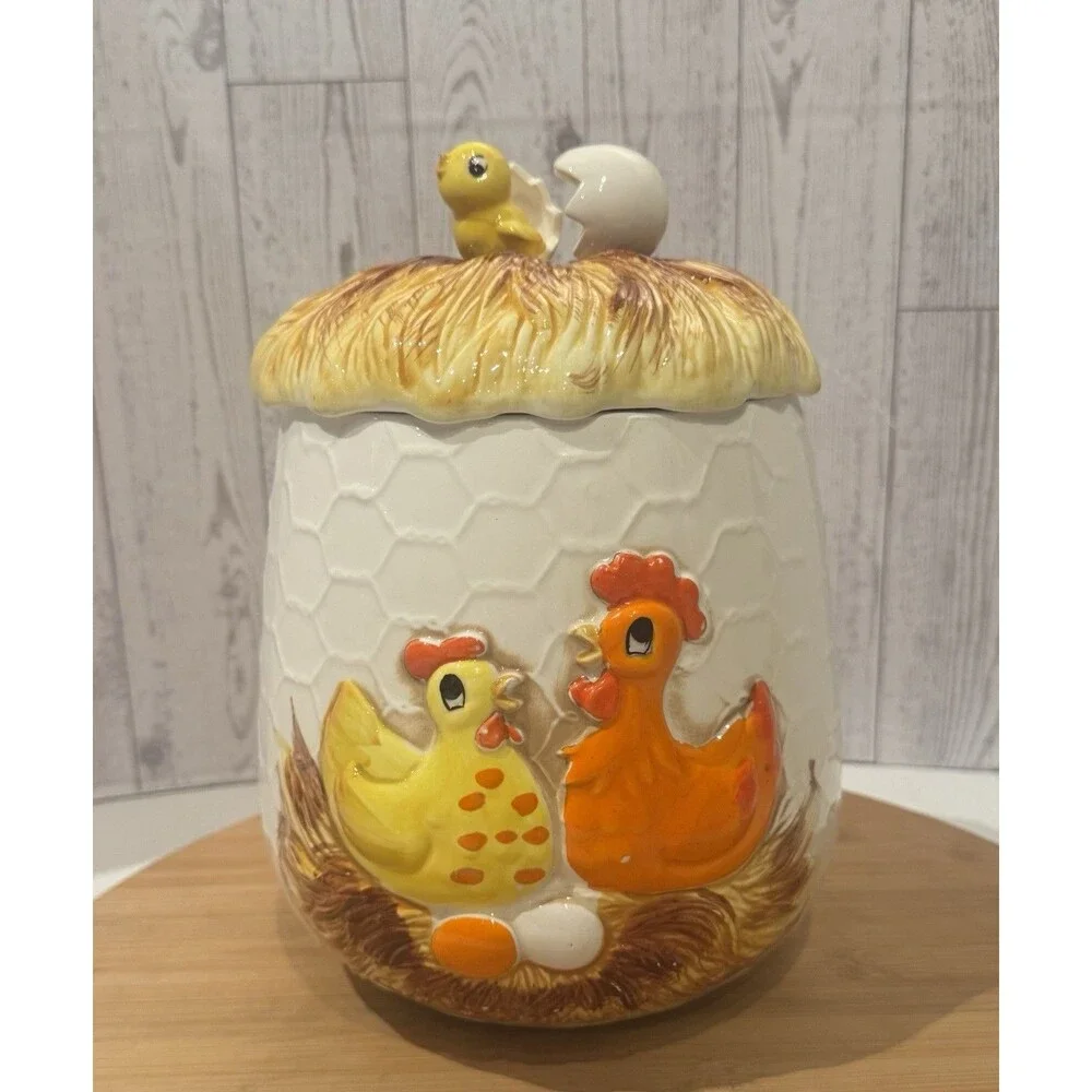 3 Vintage 1976 Sears & Roebuck Japan Chicken Little Canisters Farm Cottage
